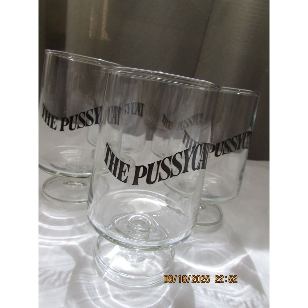Vintage barware cocktail glasses set of 5 The Pussycat mid-century modern cat